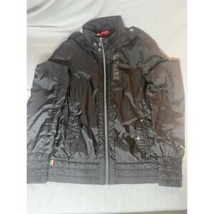 VIG FERRARI PUMA WOMEN'S WINDBREAKER JACKET FITTED POCKETS PATCHES BLACK SIZE M